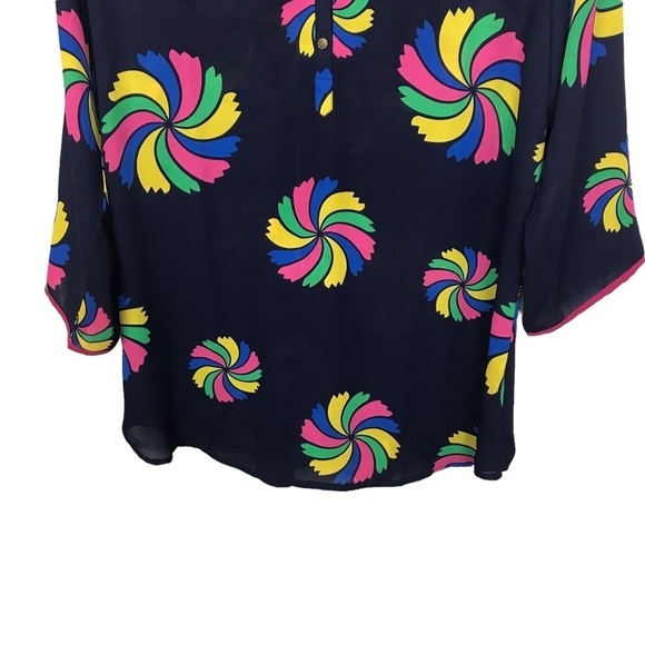Talkee Navy Blue Multicolor Pinwheel Blouse 3XL - Picture 3 of 10